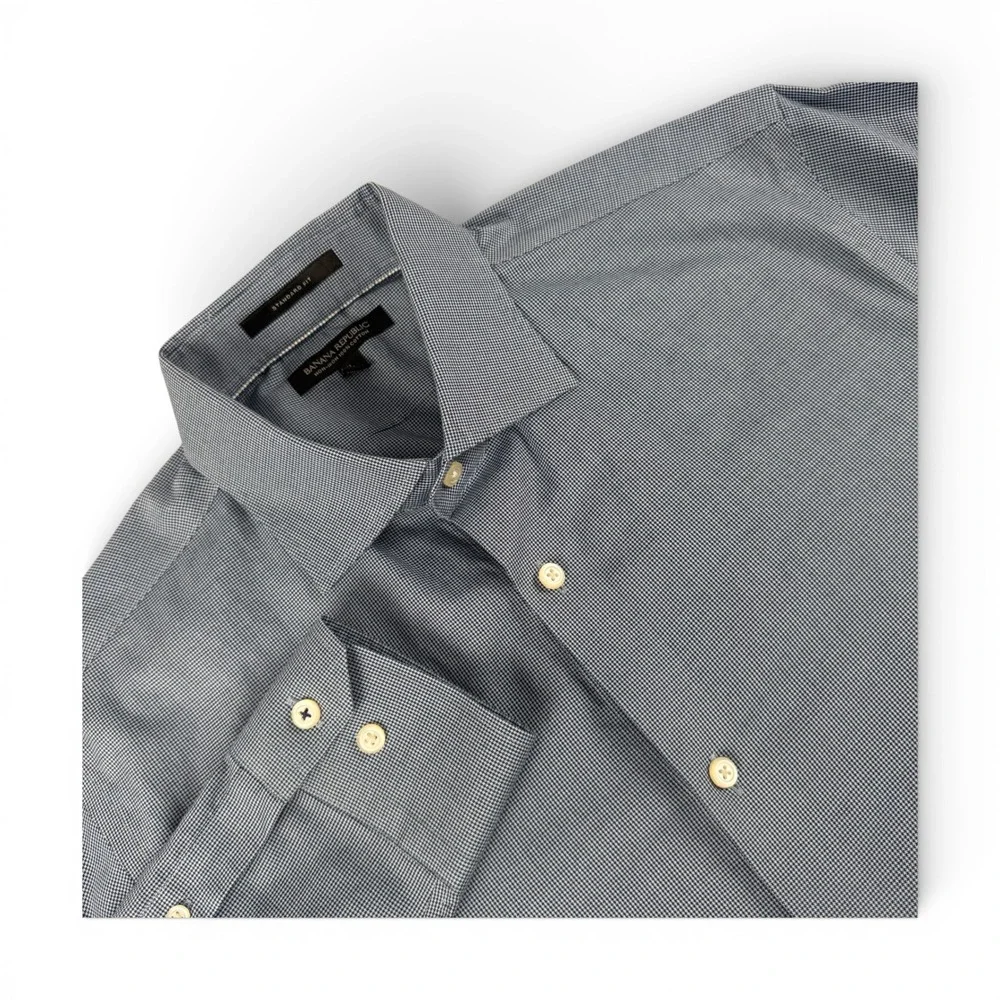 Banana‎ Republic Shirt Mens L Standard Fit Button Down Blue Micro Houndstooth